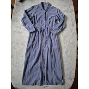 VTG LL Bean Midi Dress Corduroy Button Up Lt Blue Modest Cottagecore Pockets 10